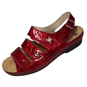 HELLE COMFORT Womens Thandie 4 Strap Red Leather Croc Sandals Size 40/9 New